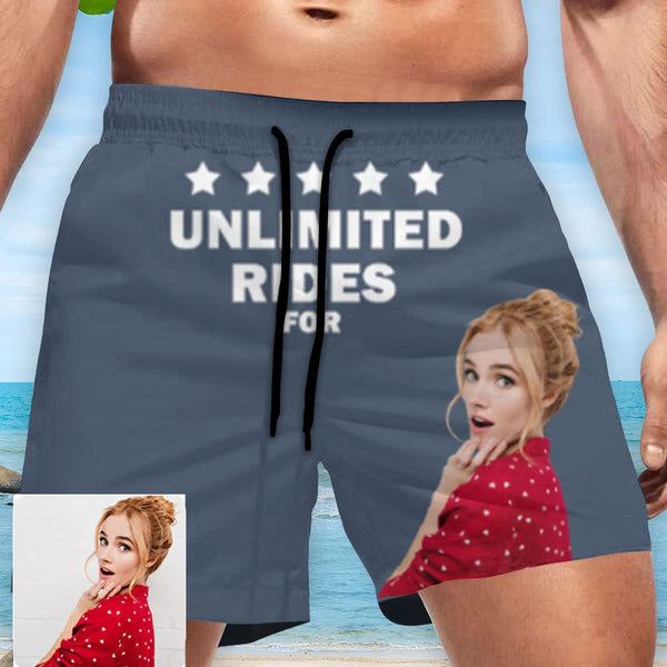 Custom Unlimited Ride Face Drawstring Swim Shorts Personalized Gift for Him