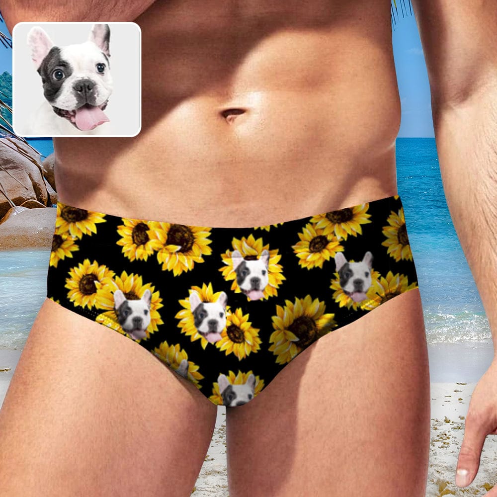 Custom Sunflower Face Triangle Swim Briefs Personalized Swim Trunks