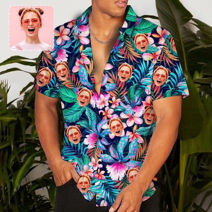 Custom Face Flowers Hawaiian Shirt Personalized Beachwear