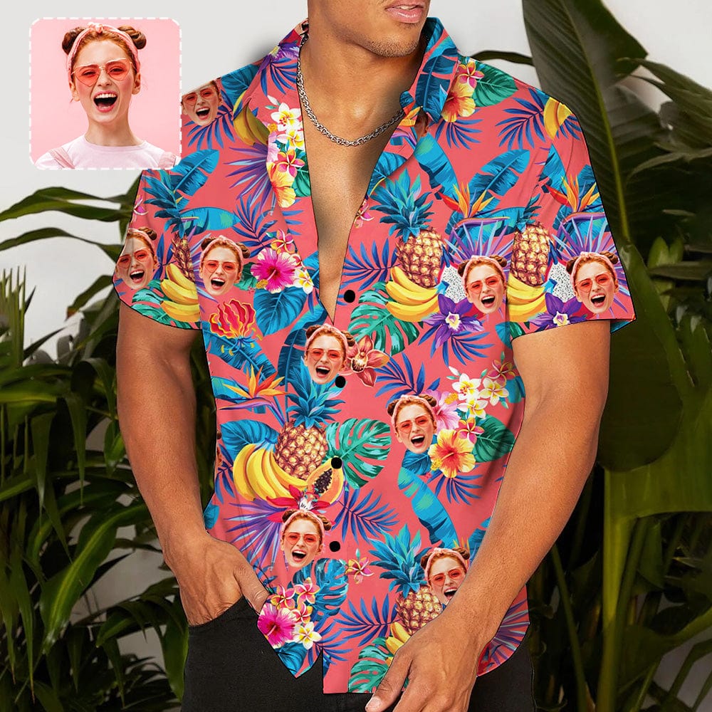 Custom Face Tropical Fruit Hawaiian Shirt Personalized Beachwear