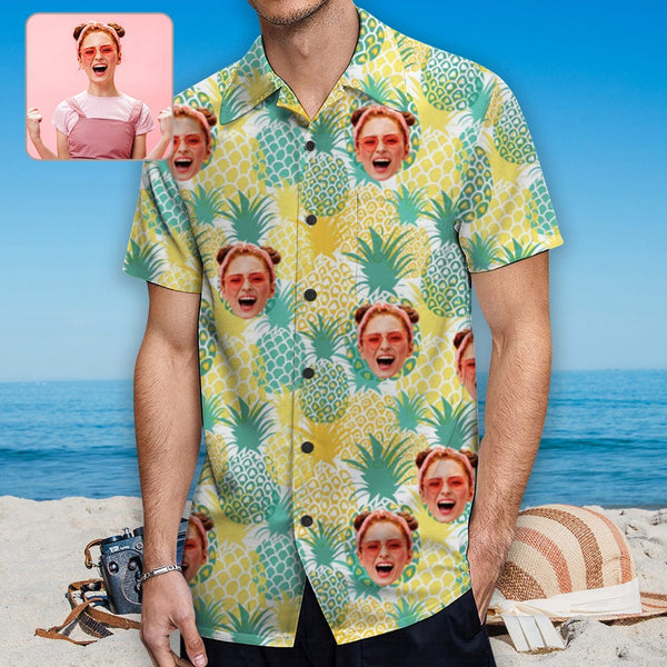 Custom Face Pineapple Hawaiian Shirt With Chest Pocket Personalized Aloha Shirt