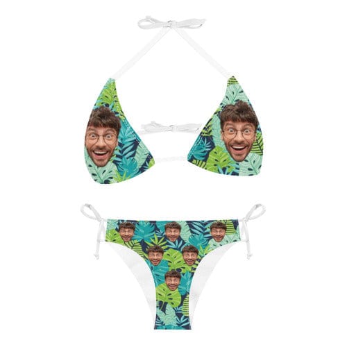 Custom Leaves Face Triangle Bikini SwimSuit Personalized Two Piece Swimsuit