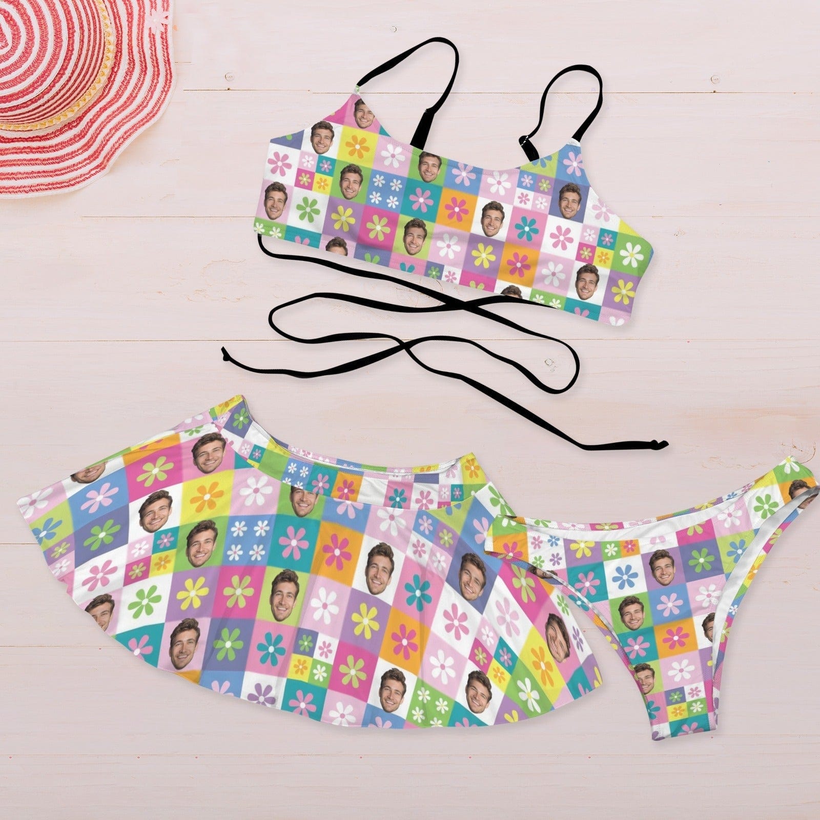 Personalized Face Swimsuit Custom Face Colorful Flowers Women&