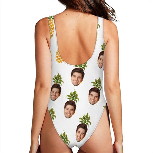 Custom White Pineapple Face Tank Top Swimsuit Personalized One Piece Bathing Suit