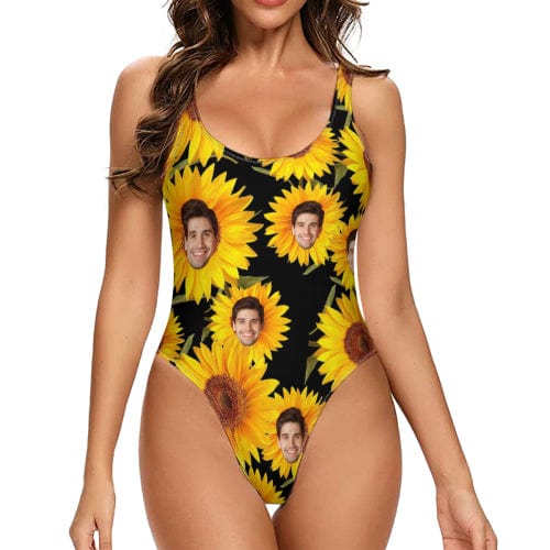 Custom Sunflower Face Tank Top Swimsuit Personalized One Piece Bathing Suit