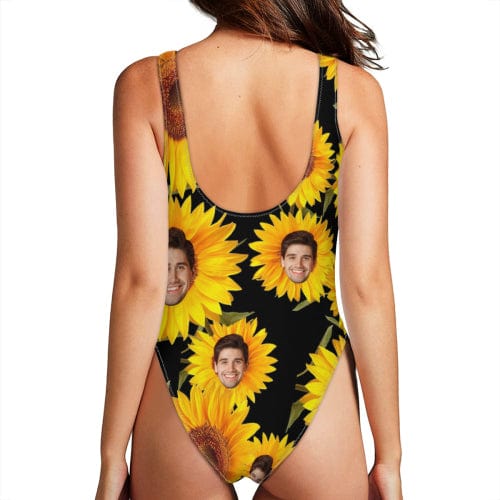Custom Sunflower Face Tank Top Swimsuit Personalized One Piece Bathing Suit