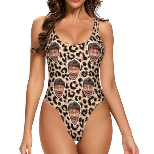 Custom Leopard Face One Piece Swimsuit Personalized Tank Top Bathing Suit Holiday Party