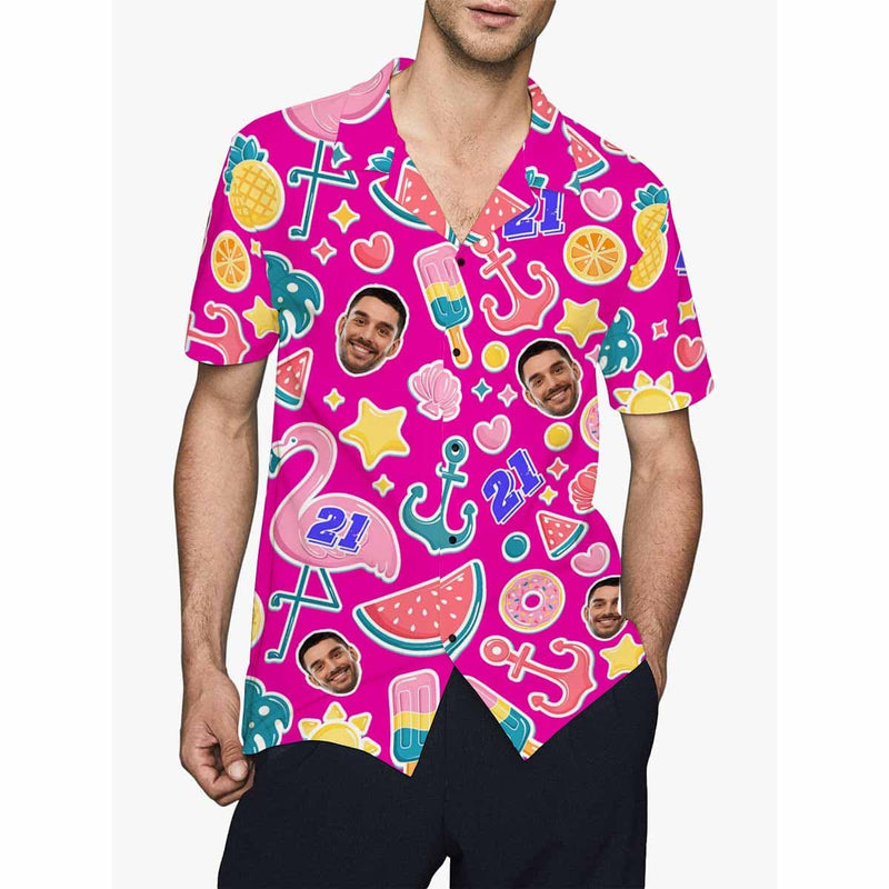 Custom Hawaiian Shirts with Face&Age Personalized Pink Aloha Shirts Men's Birthday Casual Shirts