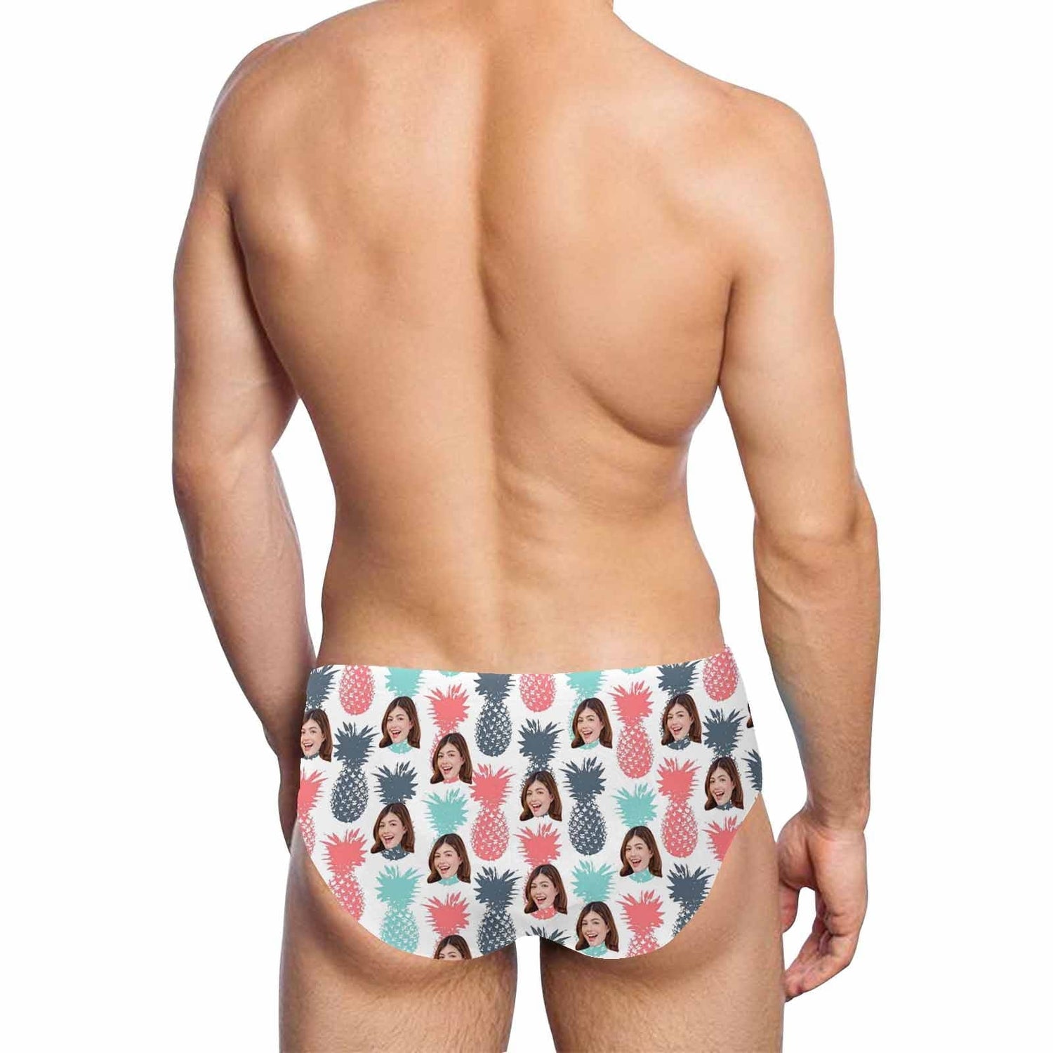 Custom Face Coloful Pineapple Triangle Swim Briefs Personalized Swim Trunks