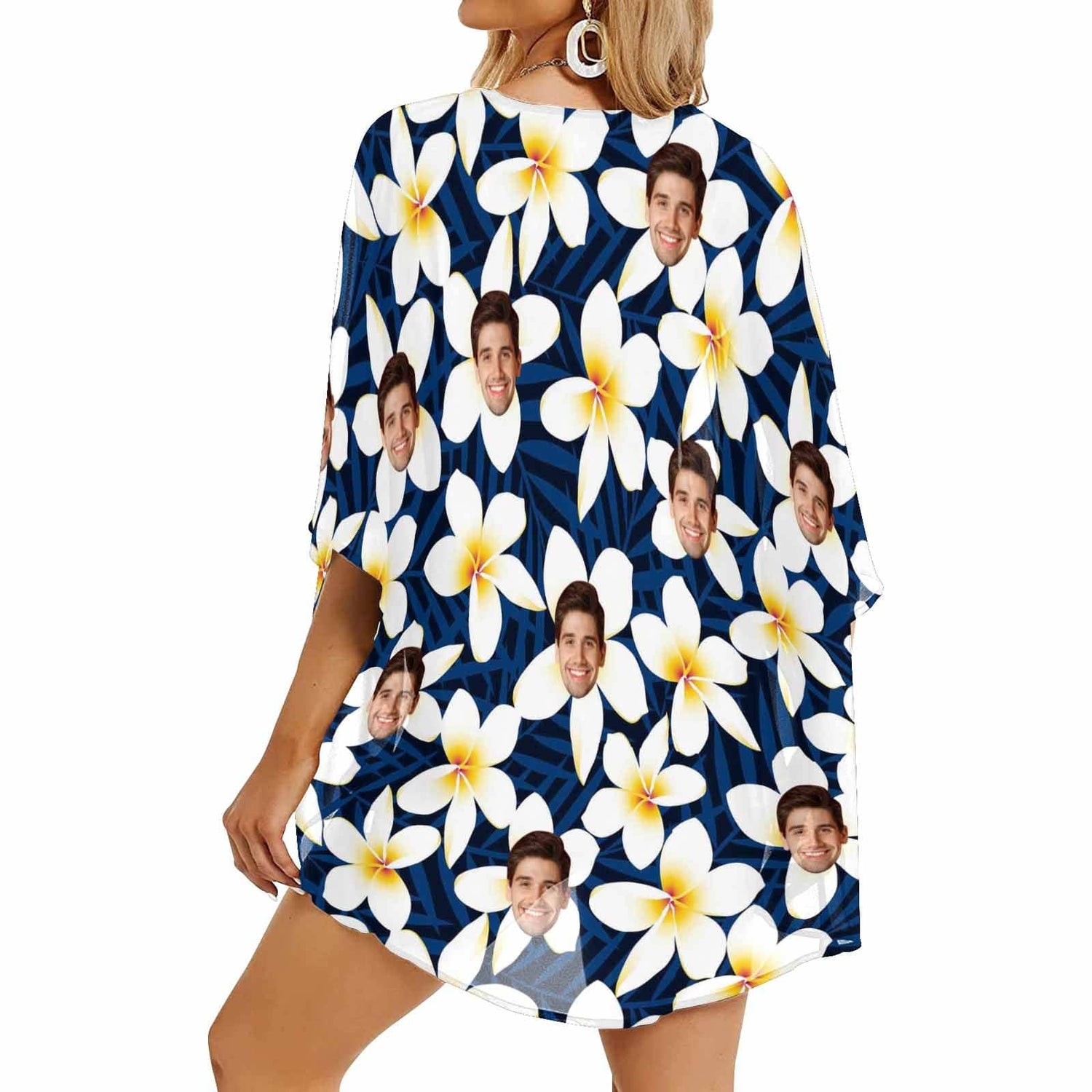 Custom Flower Face One Piece Bikini Cover Up Personalized Kimono Chiffon Cover Up