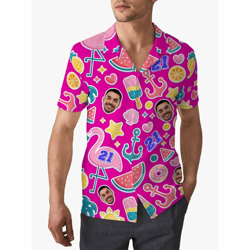 Custom Hawaiian Shirts with Face&Age Personalized Pink Aloha Shirts Men's Birthday Casual Shirts