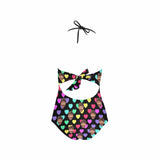 Plus Size Custom Colorful Heart Face Black Sling One Piece Swimsuit Personalized Beach Pool Outfit Honeymoons Party