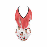 Custom Heart Face Fringe One Piece Swimsuit Personalized Beach Pool Outfit