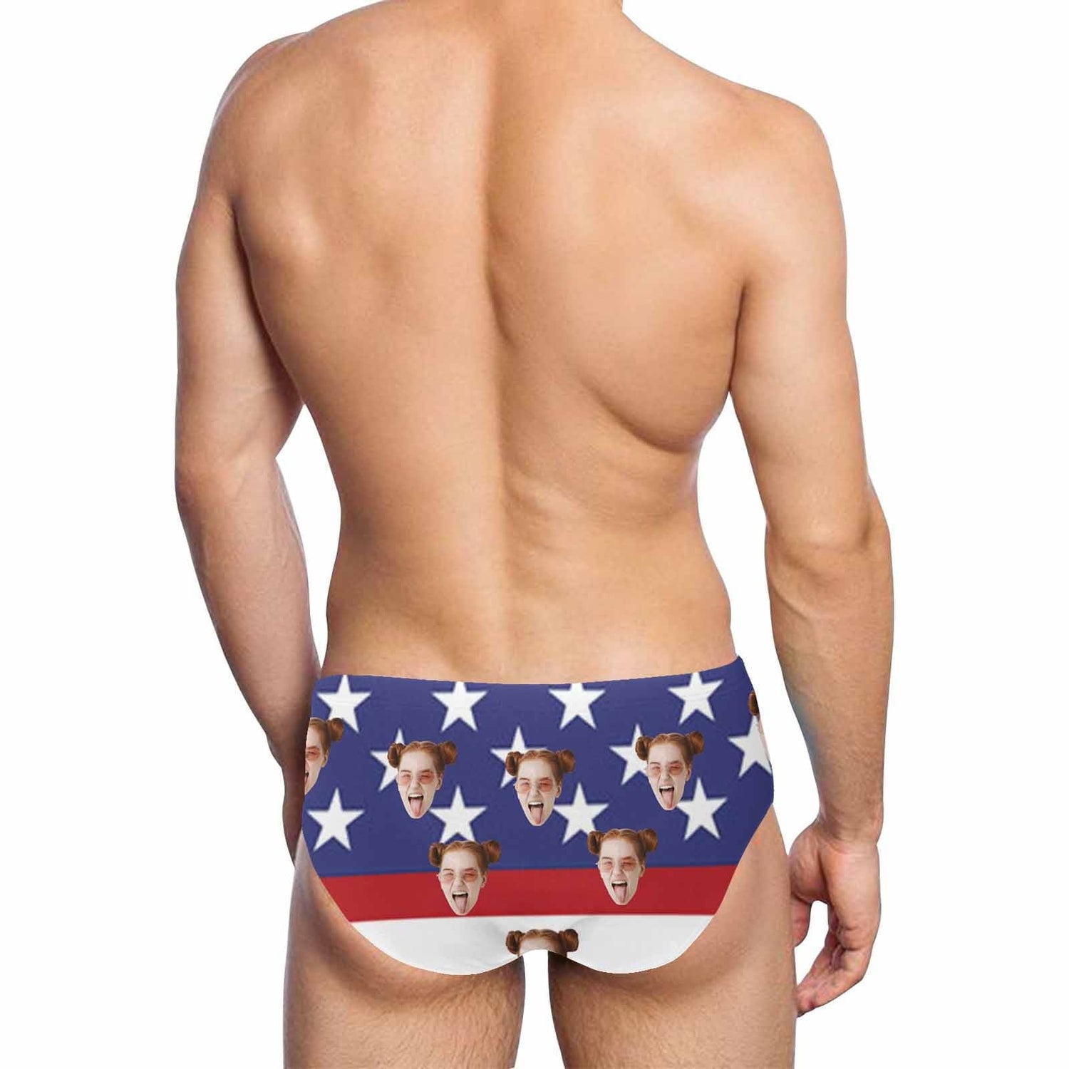 Custom Blue Stars Face Triangle Swim Briefs Personalized Swim Trunks