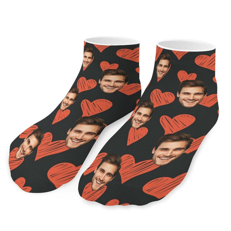 Custom Photo Socks Low Cut Ankle Socks With Red Hearts Personalised Face Socks Gifts for Men Women