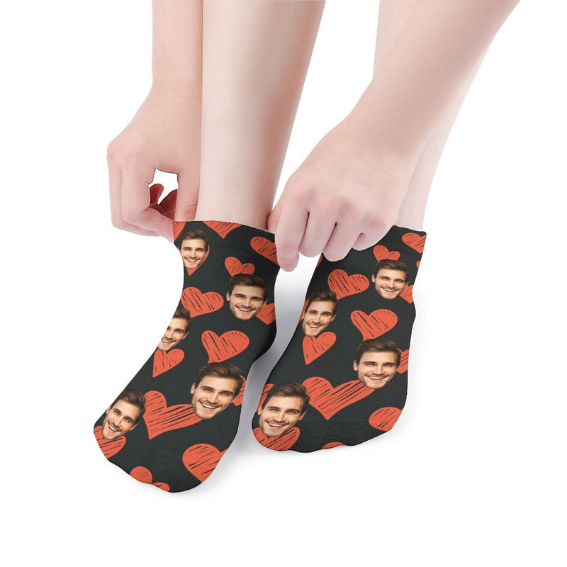 Custom Photo Socks Low Cut Ankle Socks With Red Hearts Personalised Face Socks Gifts for Men Women