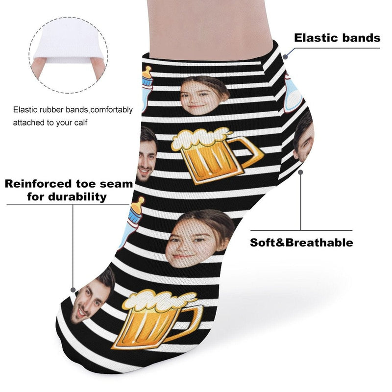 Father's Day-Custom Face Stripe Feeding Bottle Wine Glass Socks Low Cut Ankle Socks