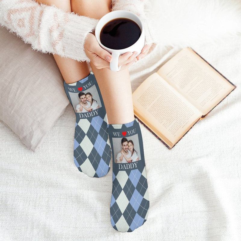 Father's Day-Custom Photo We Love You Daddy Socks Low Cut Ankle Socks