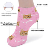 Personalised Pet Socks Custom Cat Face Fish Bone Ankle Socks - Pink Background For Pet Lovers