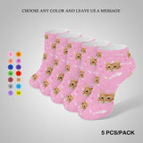 Personalised Pet Socks Custom Cat Face Fish Bone Ankle Socks - Pink Background For Pet Lovers