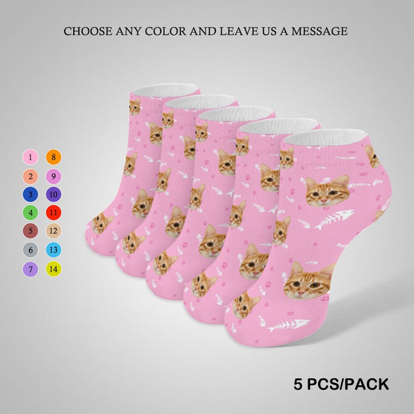 Personalised Pet Socks Custom Cat Face Fish Bone Ankle Socks - Pink Background For Pet Lovers