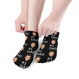 Personalized Dad Socks Custom Face Dad Black Background Ankle Socks For Australian Father's Day