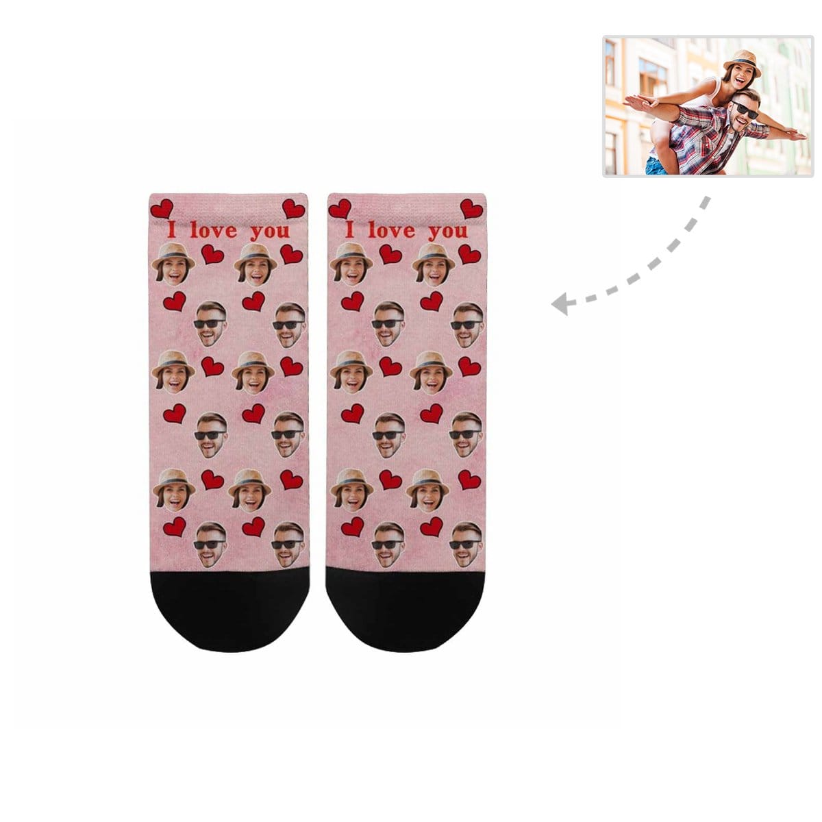 Custom Couple Photo Socks Personalized Red Love Couple Women&