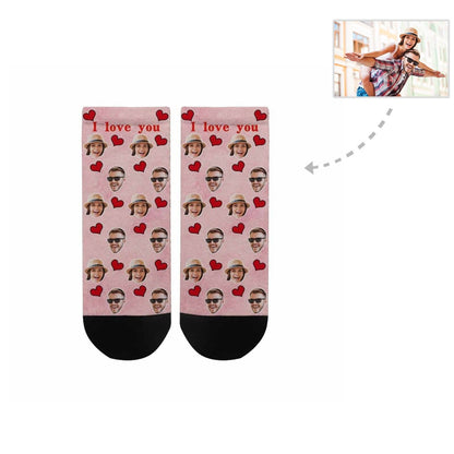 Custom Couple Photo Socks Personalized Red Love Couple Women&