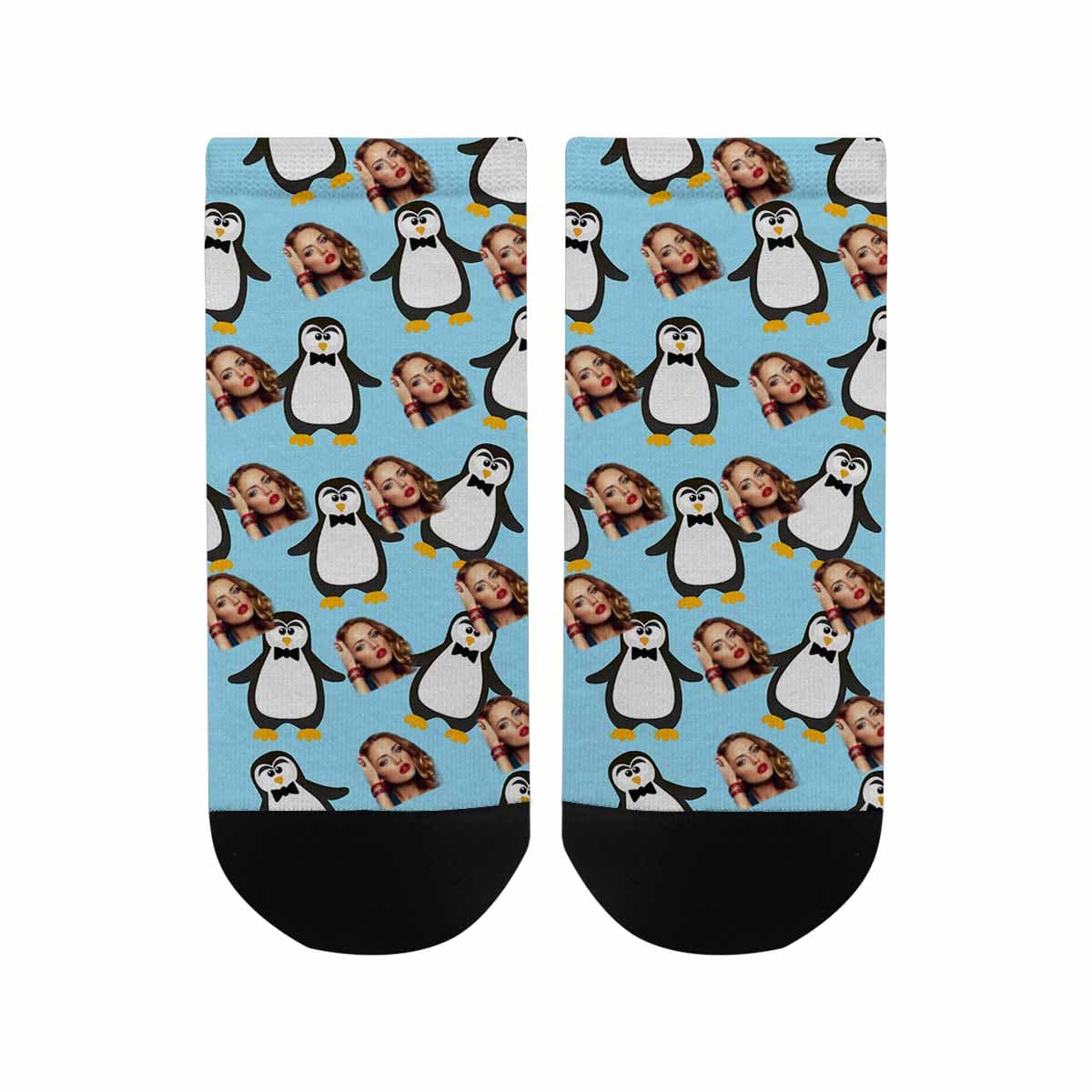 Custom Photo Socks Low Cut Ankle Socks Little Penguin Personalised Men&