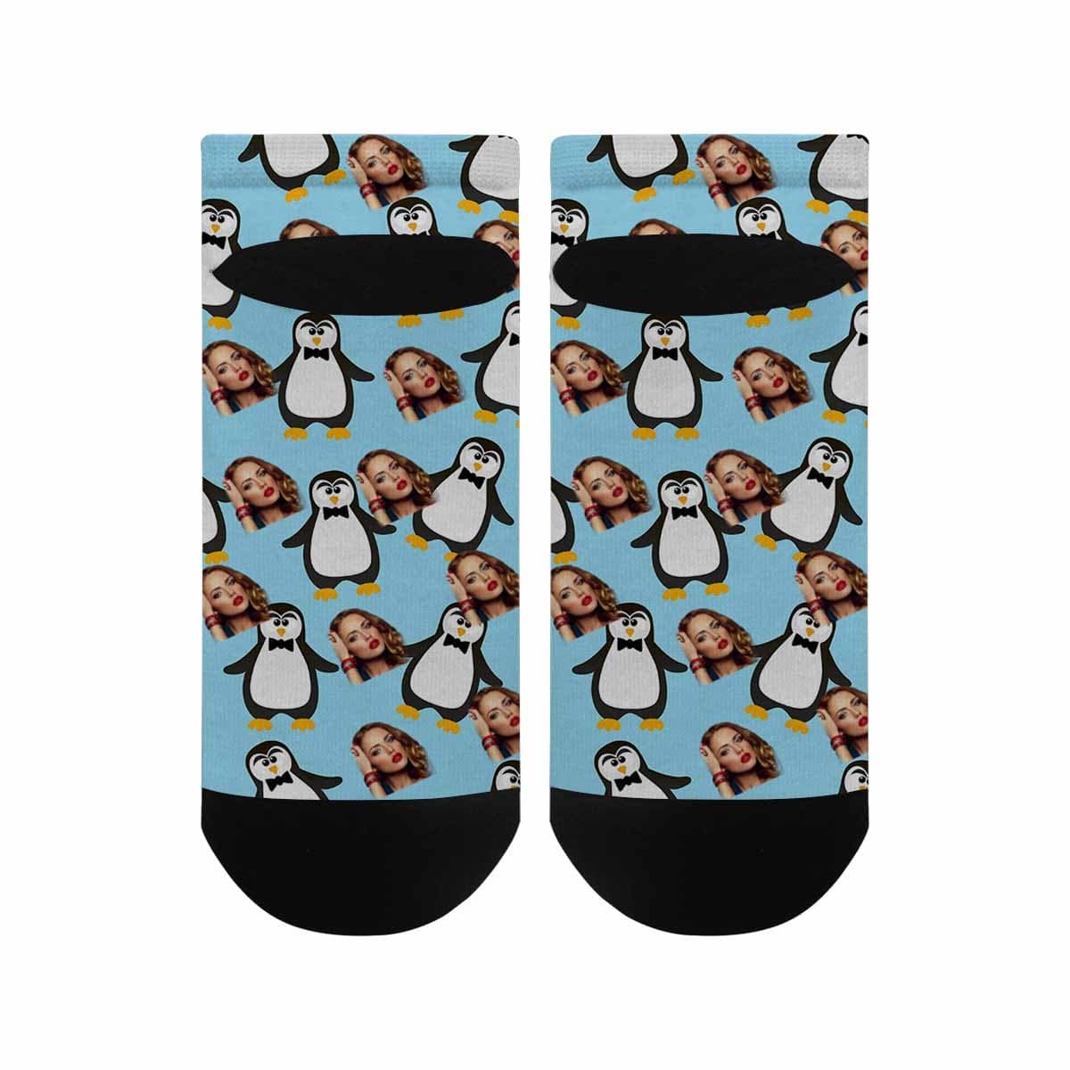 Custom Photo Socks Low Cut Ankle Socks Little Penguin Personalised Men&