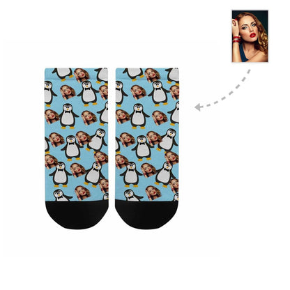 Custom Photo Socks Low Cut Ankle Socks Little Penguin Personalised Men&