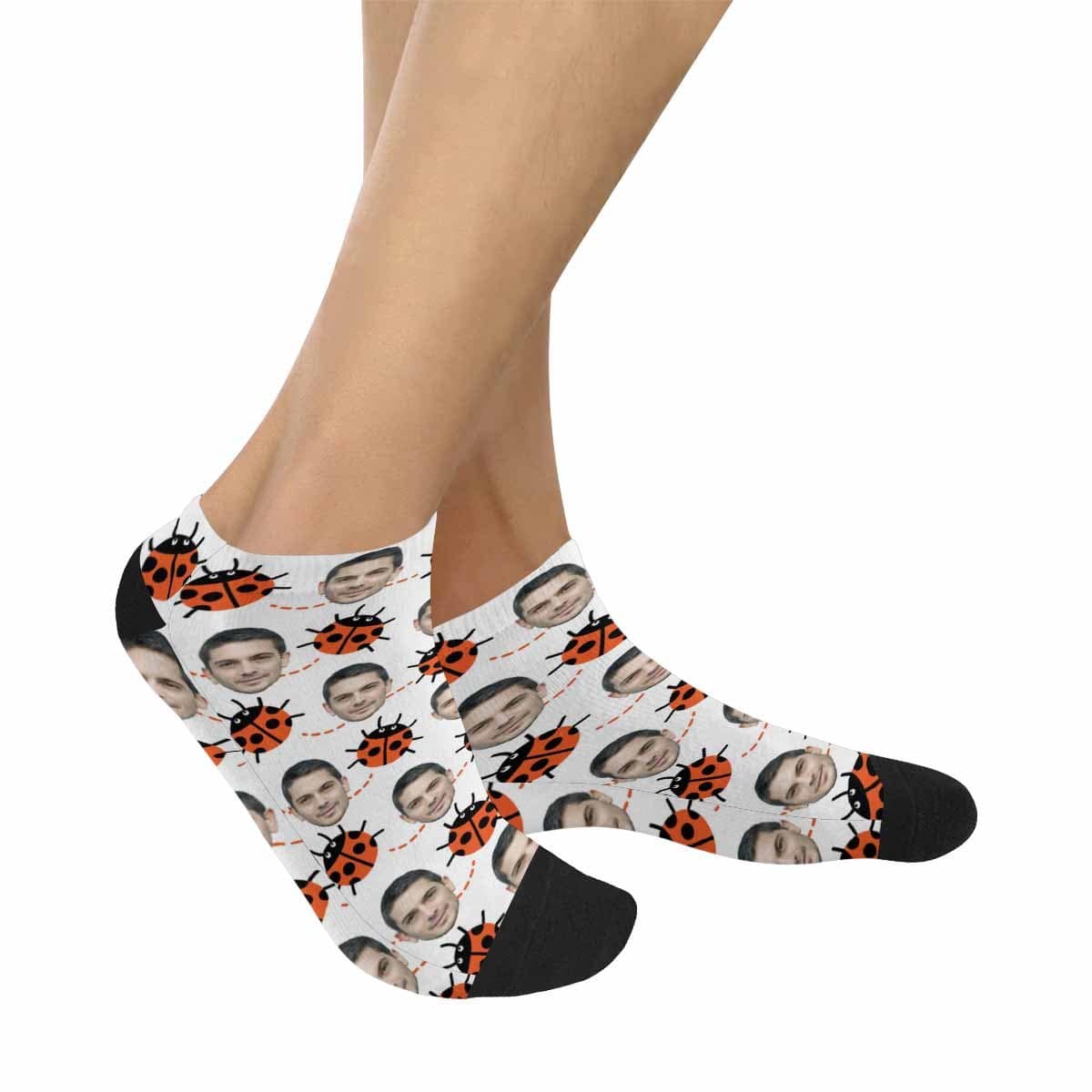 Custom Photo Socks Low Cut Ankle Socks With Boyfriend Face Personalized Ladybug Women&