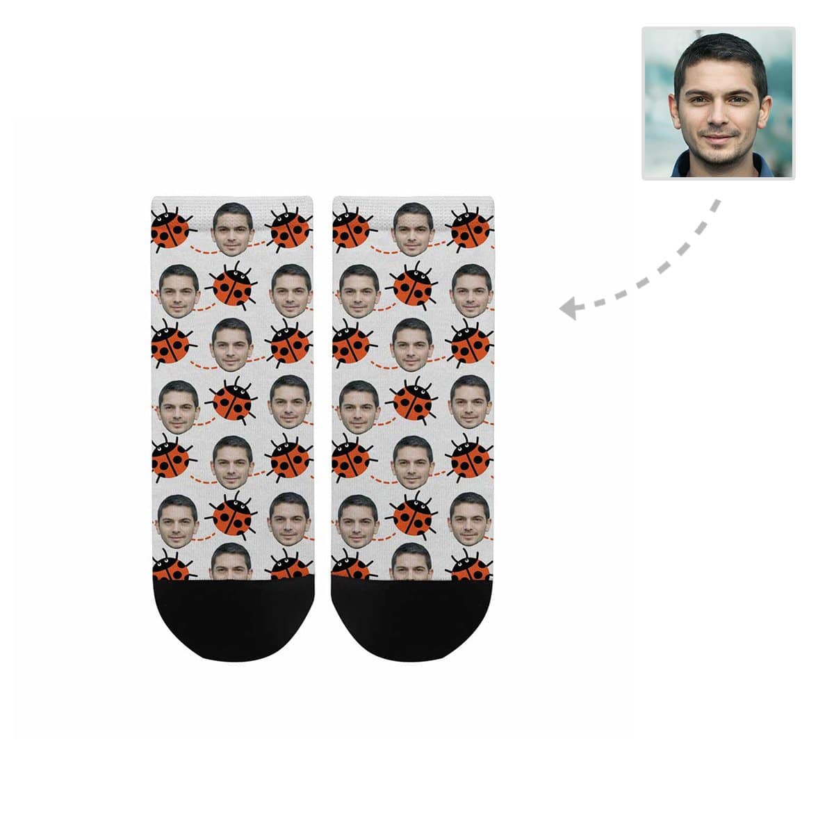 Custom Photo Socks Low Cut Ankle Socks With Boyfriend Face Personalized Ladybug Women&