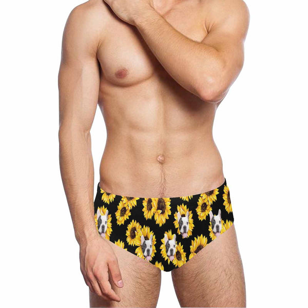 Custom Sunflower Face Triangle Swim Briefs Personalized Swim Trunks