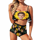 Custom Sunflower Face Ruffle Bikini Personalized Bathing Suit High Waisted Bikini Swimsuit Two Piece  Summer Beach Pool Outfits