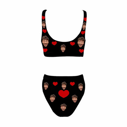 Custom Heart Face Couple Matching Sports Bikini Swim Shorts Personalized Swimwear Beach Pool Outfit