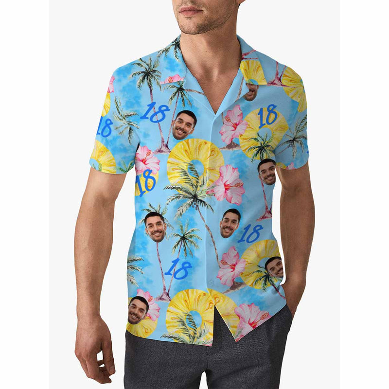 Custom Face&Age Hawaiian Shirts with Coconut Tree Personalized Birthday Tropical Aloha Shirts