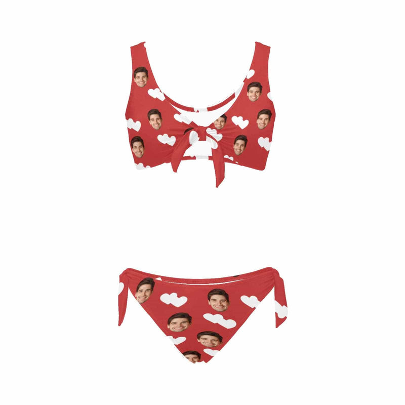 Custom Heart Face Red Chest Strap Low Waisted Bikini Personalized Two Piece Swimsuit
