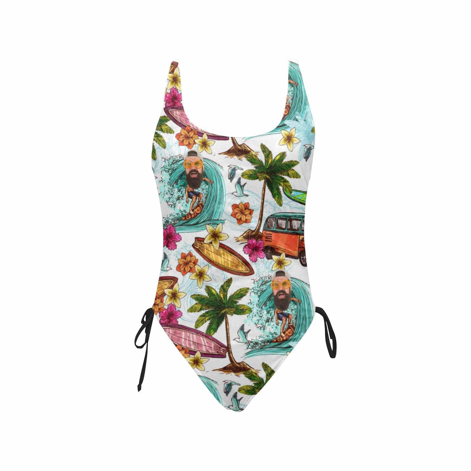 Custom Surfing Cute Face Drawstring Side Tank Top Swimsuit Personalized Bathing Suit