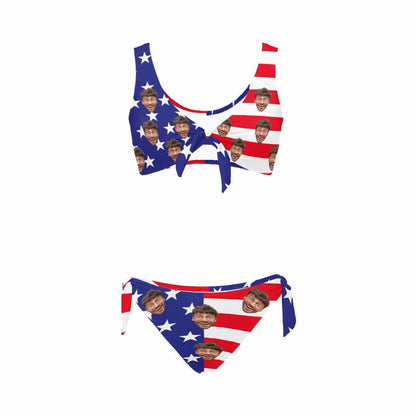 Custom American Flag Face Chest Strap Low Waisted Bikini Personalized Two Piece Swimsuit