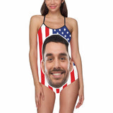 #Flagbathingsuit-4th of July Boat Trip Beach Cruise Outfit Custom Face Flag Stars Personalized Bathing?Suits Women's Slip One Piece Swimsuit Girlfriend Gift