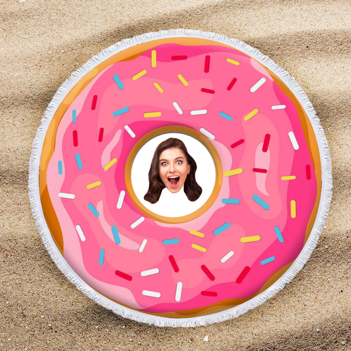 Custom Face Personalized Donut Design Round Beach Towel Bath Towel Custom Pool Towel Birthday Vacation