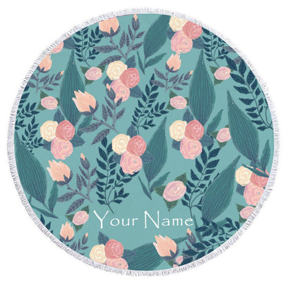 Custom Name Personalized Flower Round Beach Towel Bath Towel Custom Pool Towel Birthday Vacation