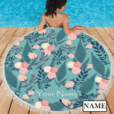 Custom Name Personalized Flower Round Beach Towel Bath Towel Custom Pool Towel Birthday Vacation