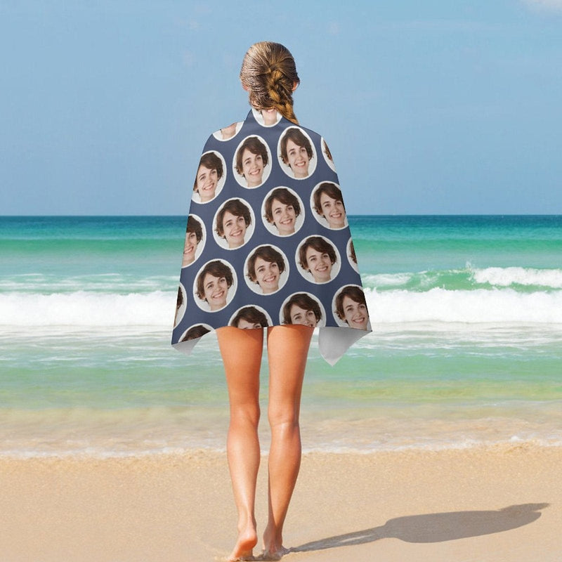 Custom Face Blue Round Bubble Beach Towel Quick-Dry Sand-Free Super Absorbent Non-Fading Beach&Bath Towel