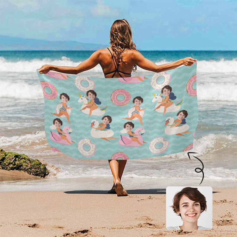 Custom Face Funny Donut Beach Towel Quick-Dry Sand-Free Super Absorbent Non-Fading Beach&Bath Towel