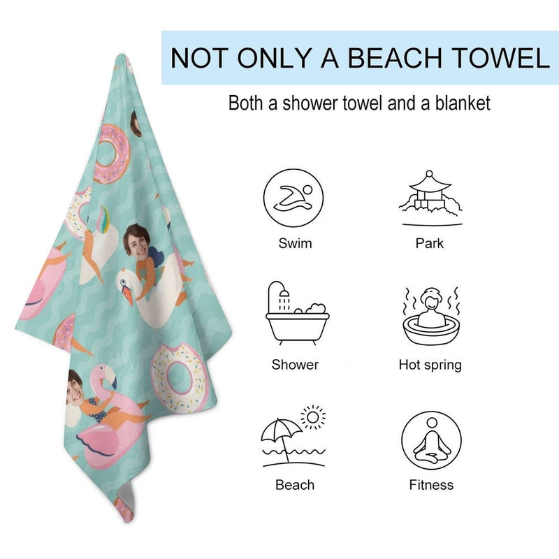 Custom Face Funny Donut Beach Towel Quick-Dry Sand-Free Super Absorbent Non-Fading Beach&Bath Towel