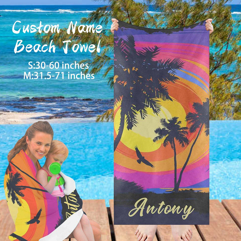 Custom Name Palm Sunset Beach Towel Quick-Dry, Sand-Free, Super Absorbent, Non-Fading, Beach&Bath Towel Beach Blanket Personalized Beach Towel Funny Selfie Gift