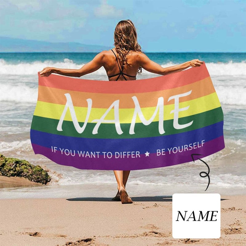 Custom Name Rainbow Beach Towel Quick-Dry, Sand-Free, Super Absorbent, Non-Fading, Beach&Bath Towel Beach Blanket Personalized Beach Towel Funny Selfie Gift