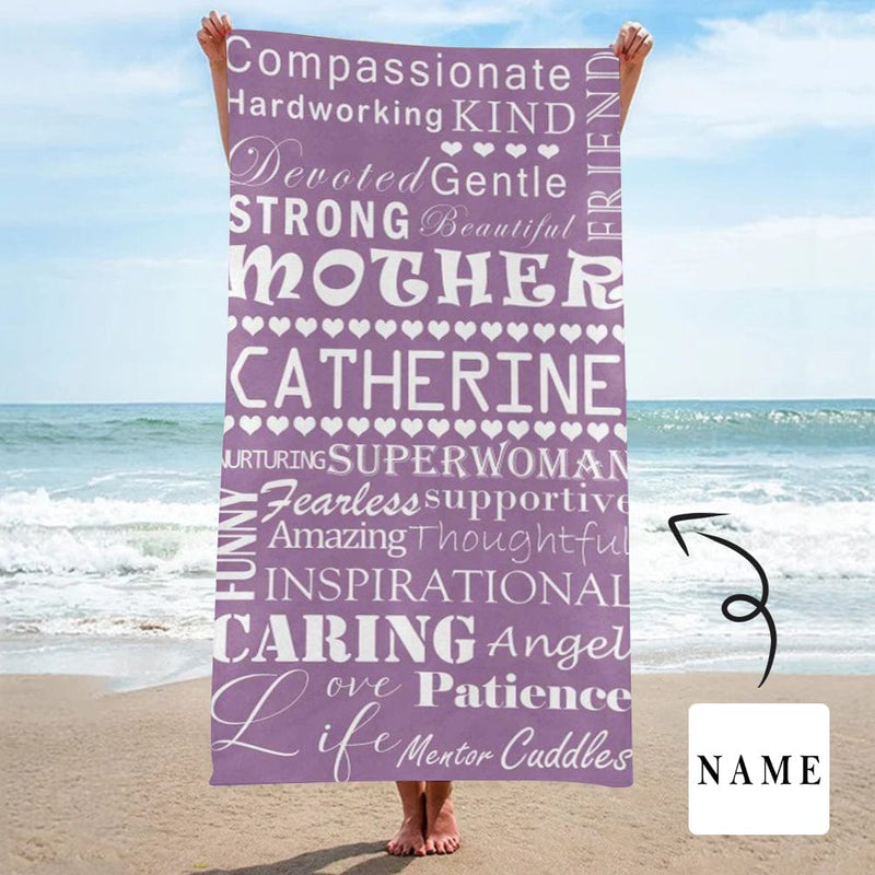 Custom Name Super Mom Beach Towel Quick-Dry, Sand-Free, Super Absorbent, Non-Fading, Beach&Bath Towel Beach Blanket Personalized Mother's Day Beach Towel